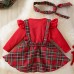 【3M-24M】2-piece Baby Girl Christmas Plaid Long Sleeve Romper With Hairband