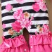 【0M-18M】2-piece Baby Girl Striped Floral Print Long Sleeve Romper With Hairband