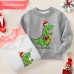 【12M-9Y】Unisex Kids Cotton Stain Resistant Christmas Dinosaur Print Long Sleeve Sweatshirt