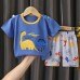 【9M-7Y】2-piece Boys Dinosaurs Print Short-sleeved T-shirt And Shorts Set