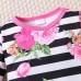 【0M-18M】2-piece Baby Girl Striped Floral Print Long Sleeve Romper With Hairband