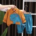 【9M-4Y】2-piece Boys Dinosaur Embroidered Long Sleeve Shirt And Pants Set