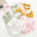 【0M-24M】2-piece Baby Girl Multicolor Cotton Jacquard Long Sleeve Romper With Hairband