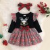 【3M-24M】Girls Christmas Elk Printed Long Sleeve Plaid Dress - 33264