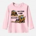 【12M-9Y】Boy Cotton Stain Resistant Bulldozer Print Long Sleeve Tee