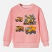 【12M-9Y】Boys Cotton Stain Resistant Engineering Car Print Long Sleeve Sweatshirt