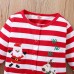 【0M-12M】2-piece Unisex Baby Red Christmas Striped Cartoon Embroidered Long Sleeve Romper With Hat