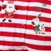 【0M-12M】2-piece Unisex Baby Red Christmas Striped Cartoon Embroidered Long Sleeve Romper With Hat