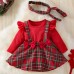 【3M-24M】2-piece Baby Girl Christmas Plaid Long Sleeve Romper With Hairband