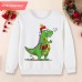 【12M-9Y】Unisex Kids Cotton Stain Resistant Christmas Dinosaur Print Long Sleeve Sweatshirt