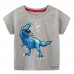 【18M-7Y】Boys Gray Luminous Dinosaur Print Round Neck Short Sleeve T-shirt