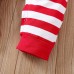 【0M-12M】2-piece Unisex Baby Red Christmas Striped Cartoon Embroidered Long Sleeve Romper With Hat