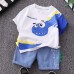 【9M-4Y】2-piece Boys Dinosaurs Print Short-sleeved T-shirt And Denim Shorts Set