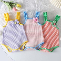 【3M-24M】Baby Girl Striped Applique Sling Romper