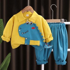 【9M-4Y】2-piece Boys Dinosaur Embroidered Long Sleeve Shirt And Pants Set