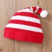 【0M-12M】2-piece Unisex Baby Red Christmas Striped Cartoon Embroidered Long Sleeve Romper With Hat