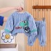 【9M-4Y】2-piece Boys Thick Flannel Dinosaur Embroidered Pajama Set