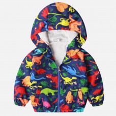 【18M-6Y】Boys Navy Dinosaur Print Hooded Jacket