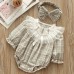 【0M-24M】2-piece Baby Girls Cotton Plaid Long Sleeve Romper With Hairband