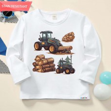 【12M-9Y】Boys Cotton Stain Resistant Engineering Print Long Sleeve Tee