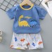 【9M-7Y】2-piece Boys Dinosaurs Print Short-sleeved T-shirt And Shorts Set