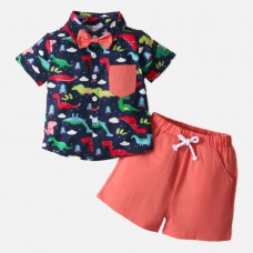 【18M-6Y】Boys 2-piece Dinosaur Print Short Sleeve Top And Shorts Set